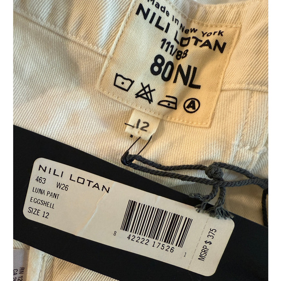 NWT! Nili Lotan 12 Slouchy LINEN Luna Pants $395 Drop Crotch Crop Eggshell White - Picture 3 of 10
